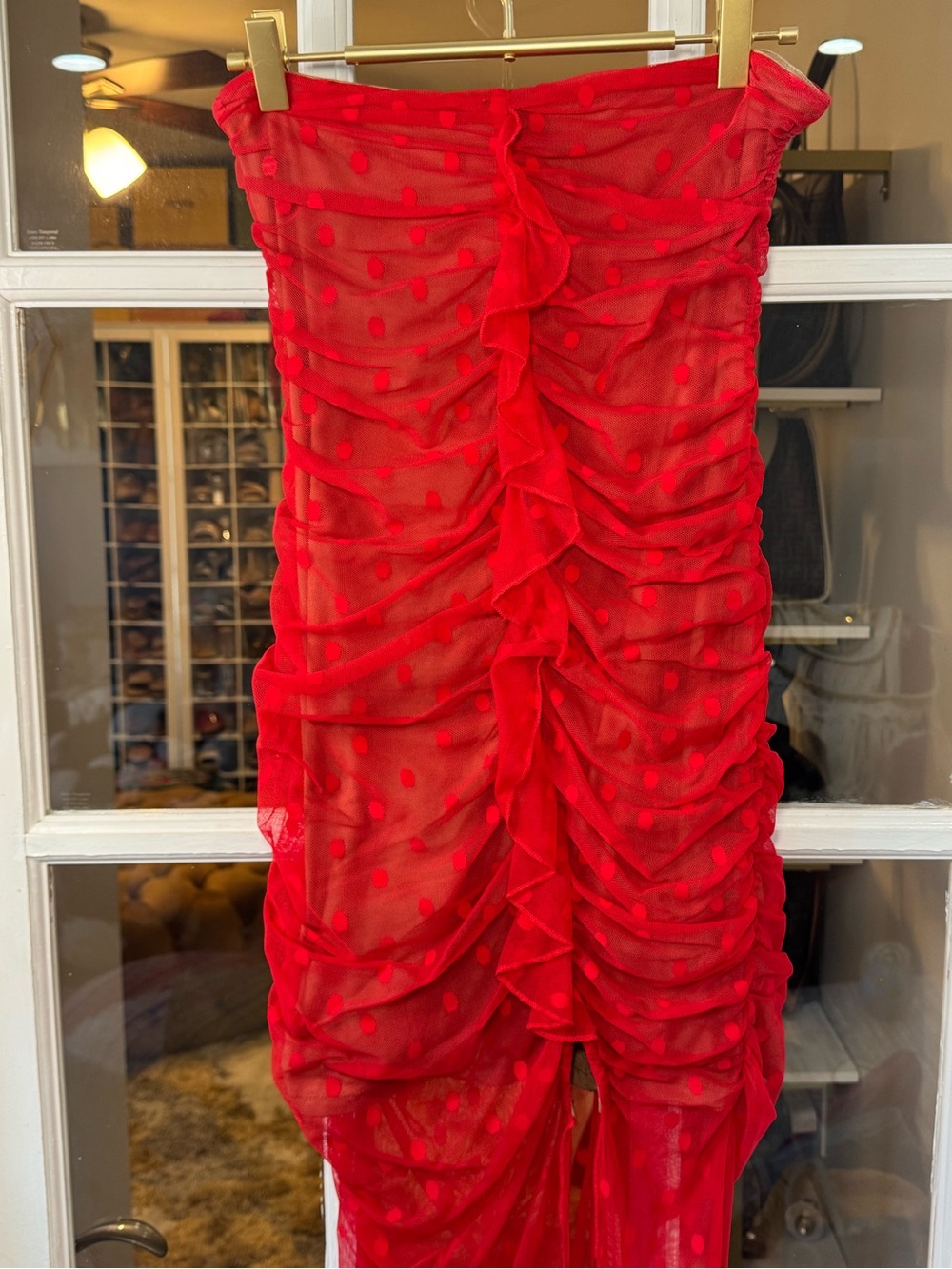 💃💃💃MAJORELLE Brady Strapless Dress Red Polka Dot Mesh Sheer Ruffles from REVOLVE - Picture 8 of 14